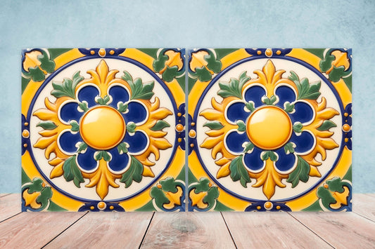 Italian Majolica Tiles - Set of 2 Sicilian Wall Decor Tiles - Kitchen Backsplash Tiles, Table Decorative Tiles, Bathroom Tiles, Coaster