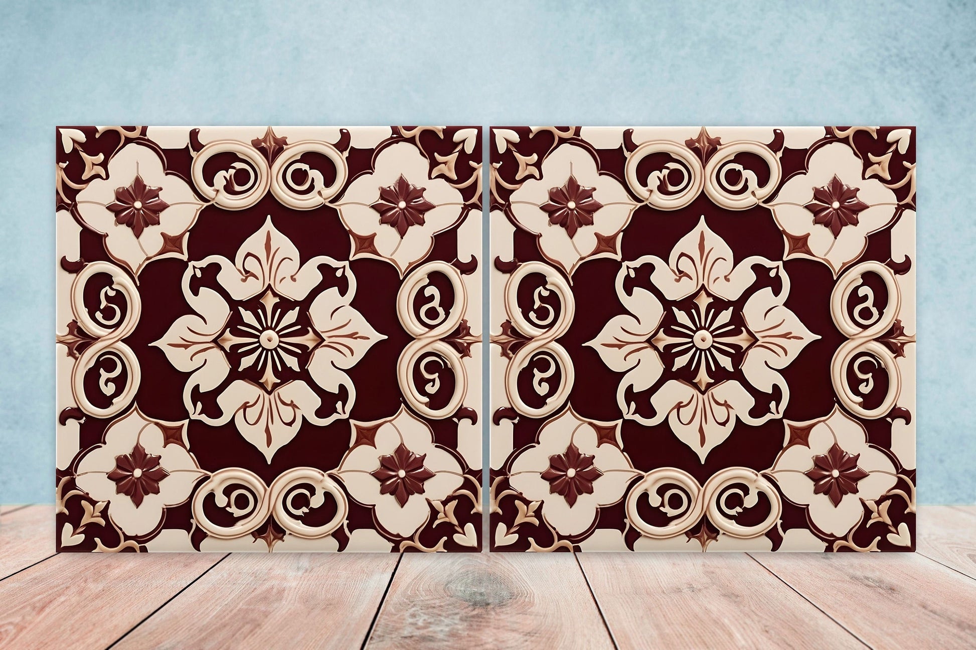 Victorian Tiles - Set of 2 Victorian Wall Decor Ceramic Tiles - Kitchen Backsplash Tiles, Table Decorative Tiles, Bathroom Tiles, Coaster