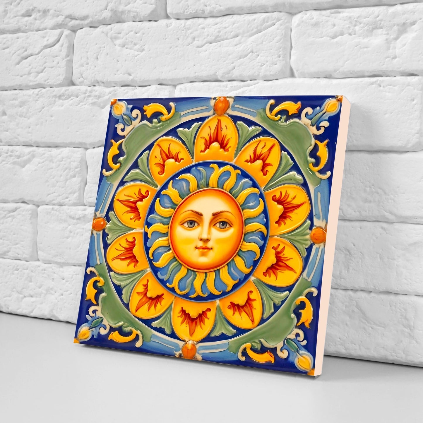 Italian Majolica Sun Tiles - Set of 2 Italian Wall Decor Tiles - Kitchen Backsplash Tiles, Table Decorative Tiles, Bathroom Tiles, Coaster