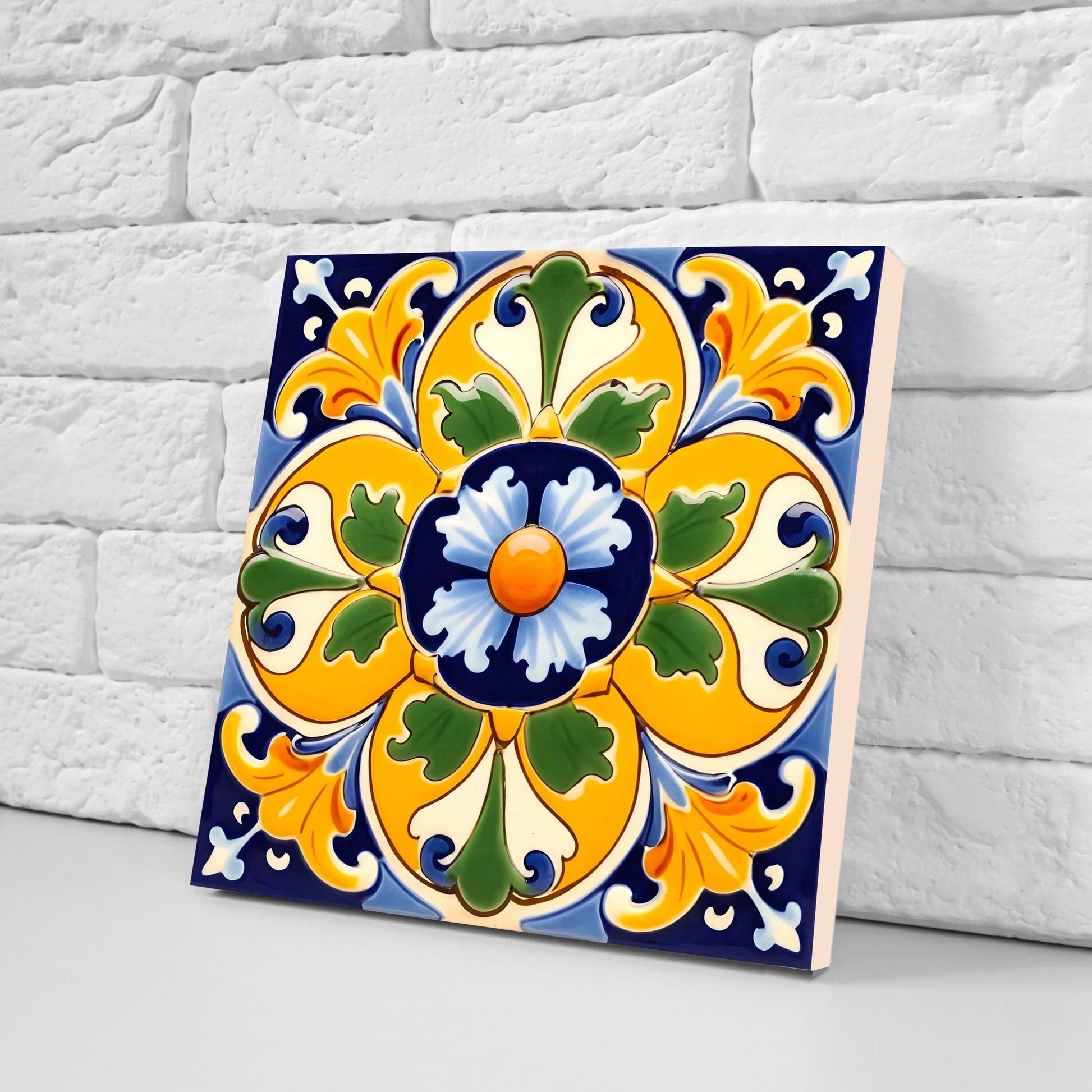 Italian Majolica Tiles - Set of 2 Sicilian Wall Decor Tiles - Kitchen Backsplash Tiles, Table Decorative Tiles, Bathroom Tiles, Coaster