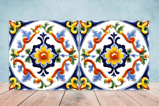 Italian Majolica Tiles - Set of 2 Sicilian Wall Decor Tiles - Kitchen Backsplash Tiles, Table Decorative Tiles, Bathroom Tiles, Coaster