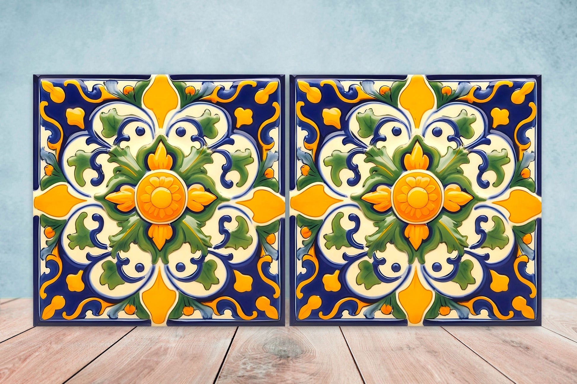 Italian Majolica Tiles - Set of 2 Sicilian Wall Decor Tiles - Kitchen Backsplash Tiles, Table Decorative Tiles, Bathroom Tiles, Coaster
