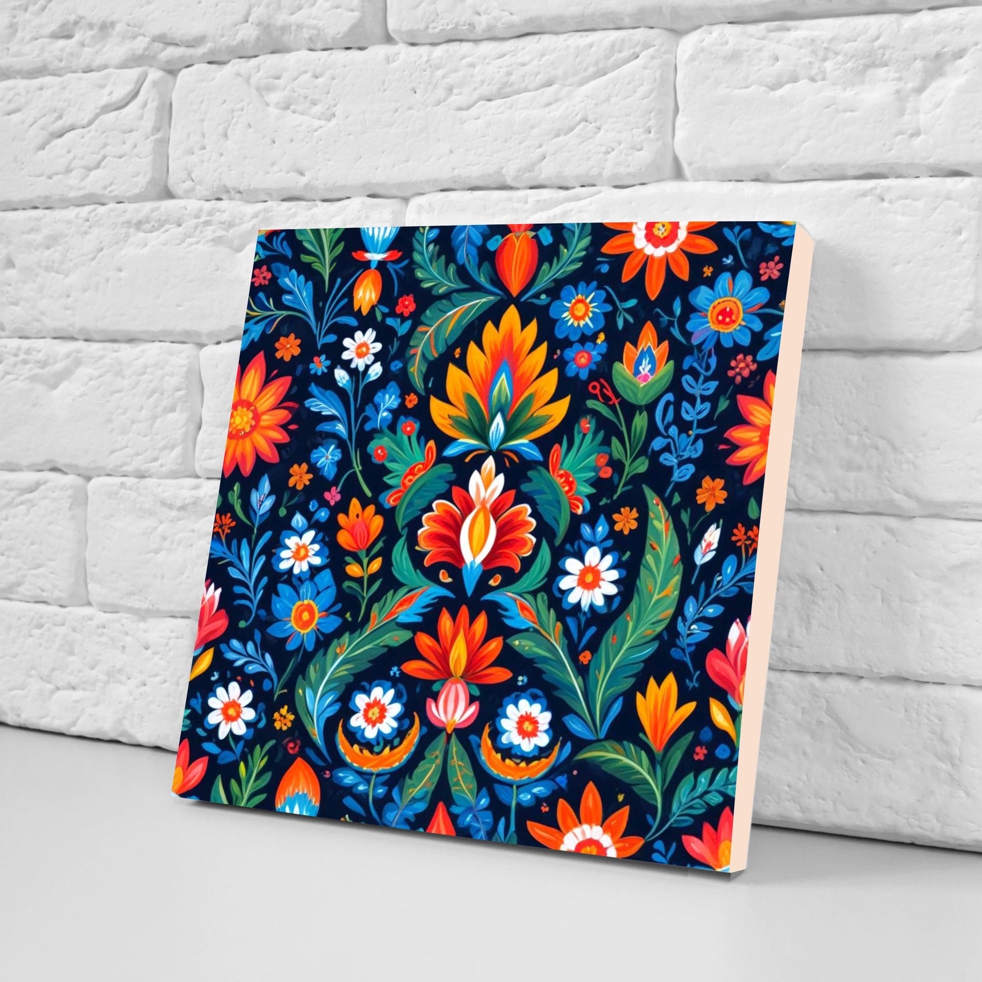 Mexican Ceramic tiles - Set of 2 Mexican Folk design Wall Decor Tiles, Flower Tiles, Floral Print - Kitchen Backsplash Tiles, Bathroom Tiles