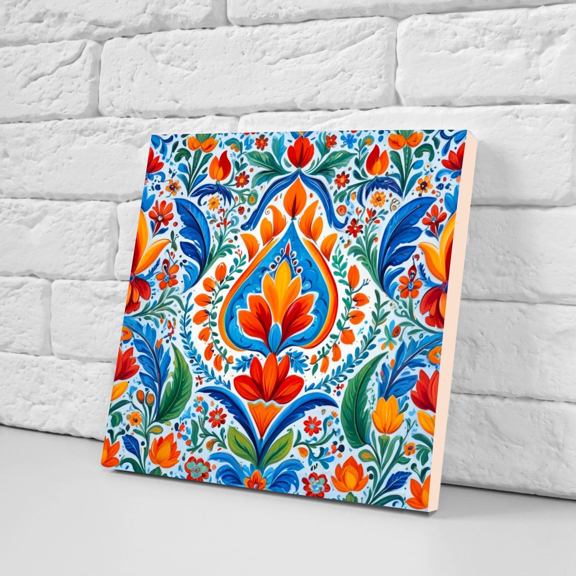 Mexican Ceramic tiles - Set of 2 Mexican Folk design Wall Decor Tiles, Flower Tiles, Floral Print - Kitchen Backsplash Tiles, Bathroom Tiles