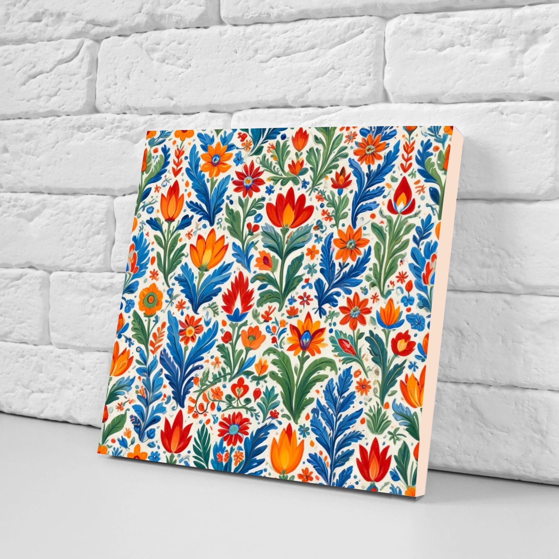 Mexican Ceramic tiles - Set of 2 Mexican Folk design Wall Decor Tiles, Flower Tiles, Floral Print - Kitchen Backsplash Tiles, Bathroom Tiles
