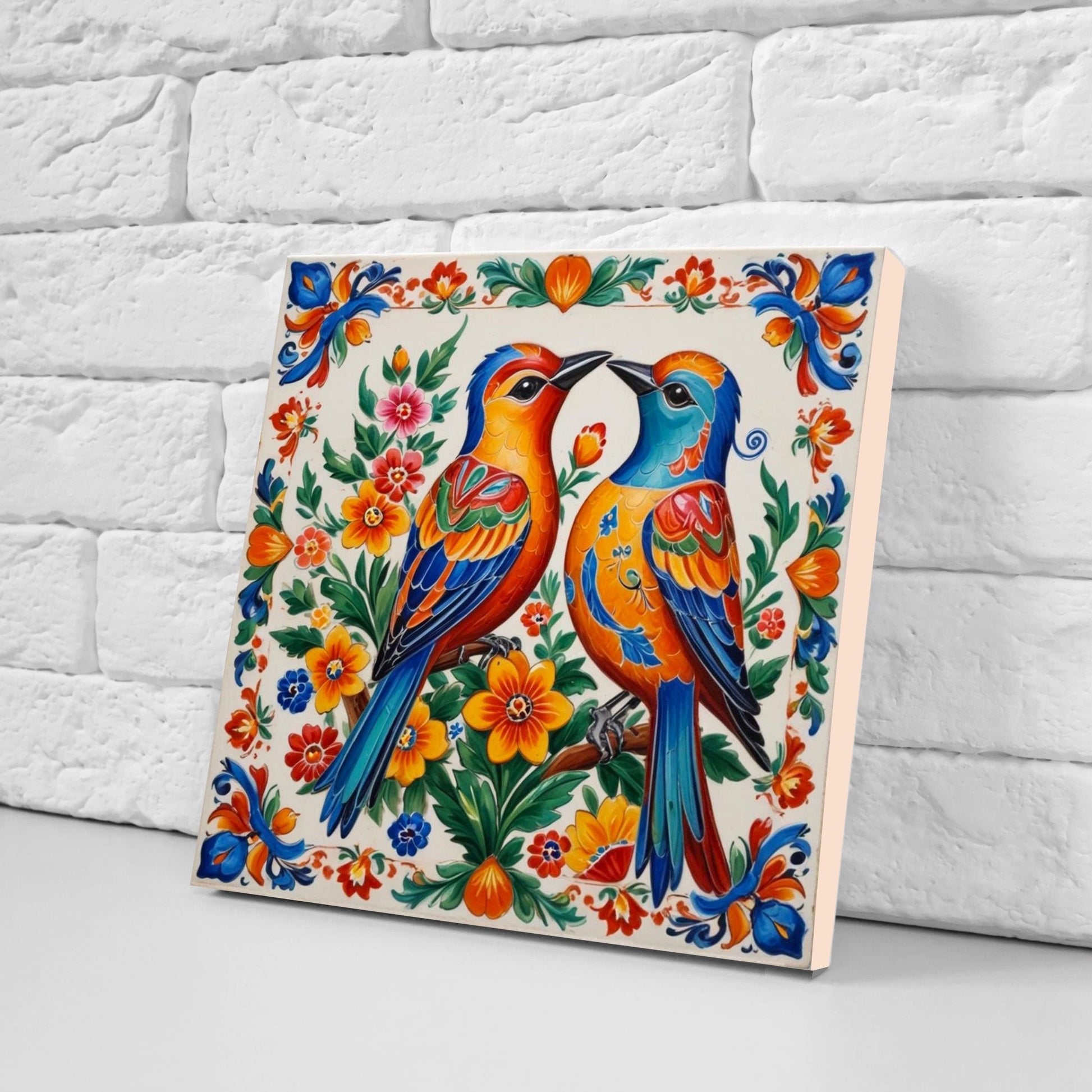 Mexican Ceramic tiles - Set of 2 Mexican Folk design Wall Decor Tiles, Bird Tiles, Birds Print - Kitchen Backsplash Tiles, Bathroom Tiles