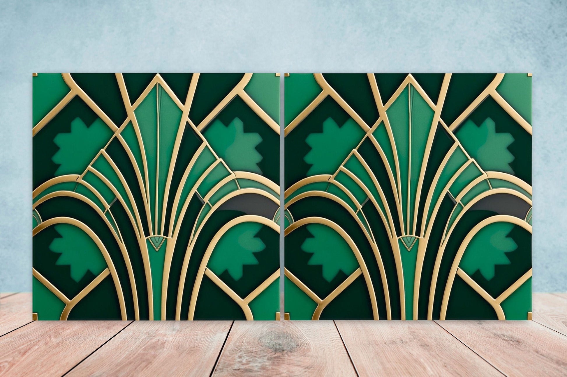 Art Deco Ceramic tiles - Set of 2 Art Deco Wall Decor Geometric Tiles - Kitchen Backsplash Tiles, Table Decorative Tiles, Bathroom Tiles