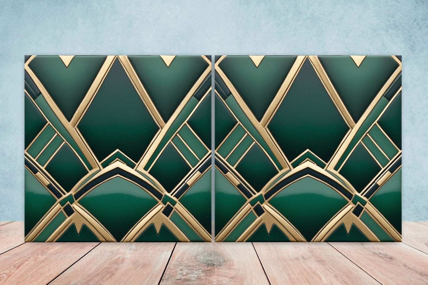 Art Deco Ceramic tiles - Set of 2 Art Deco Wall Decor Geometric Tiles - Kitchen Backsplash Tiles, Table Decorative Tiles, Bathroom Tiles