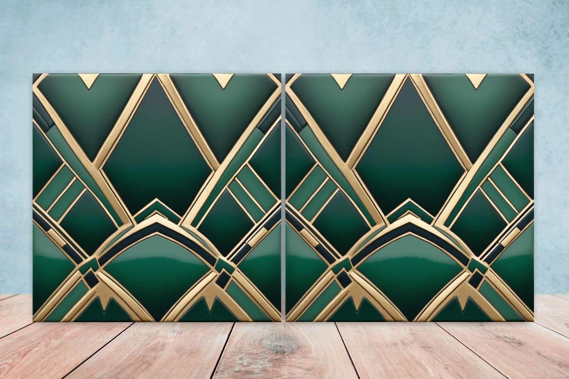 Art Deco Ceramic tiles - Set of 2 Art Deco Wall Decor Geometric Tiles - Kitchen Backsplash Tiles, Table Decorative Tiles, Bathroom Tiles