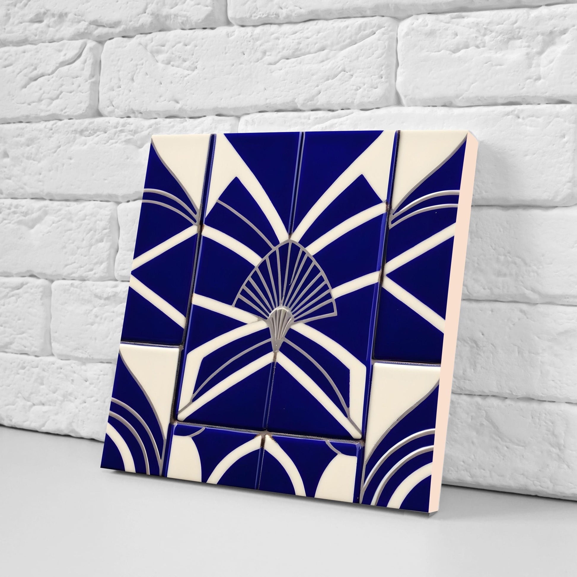 Art Deco Ceramic tiles - Set of 2 Art Deco Wall Decor Geometric Tiles - Kitchen Backsplash Tiles, Table Decorative Tiles, Bathroom Tiles