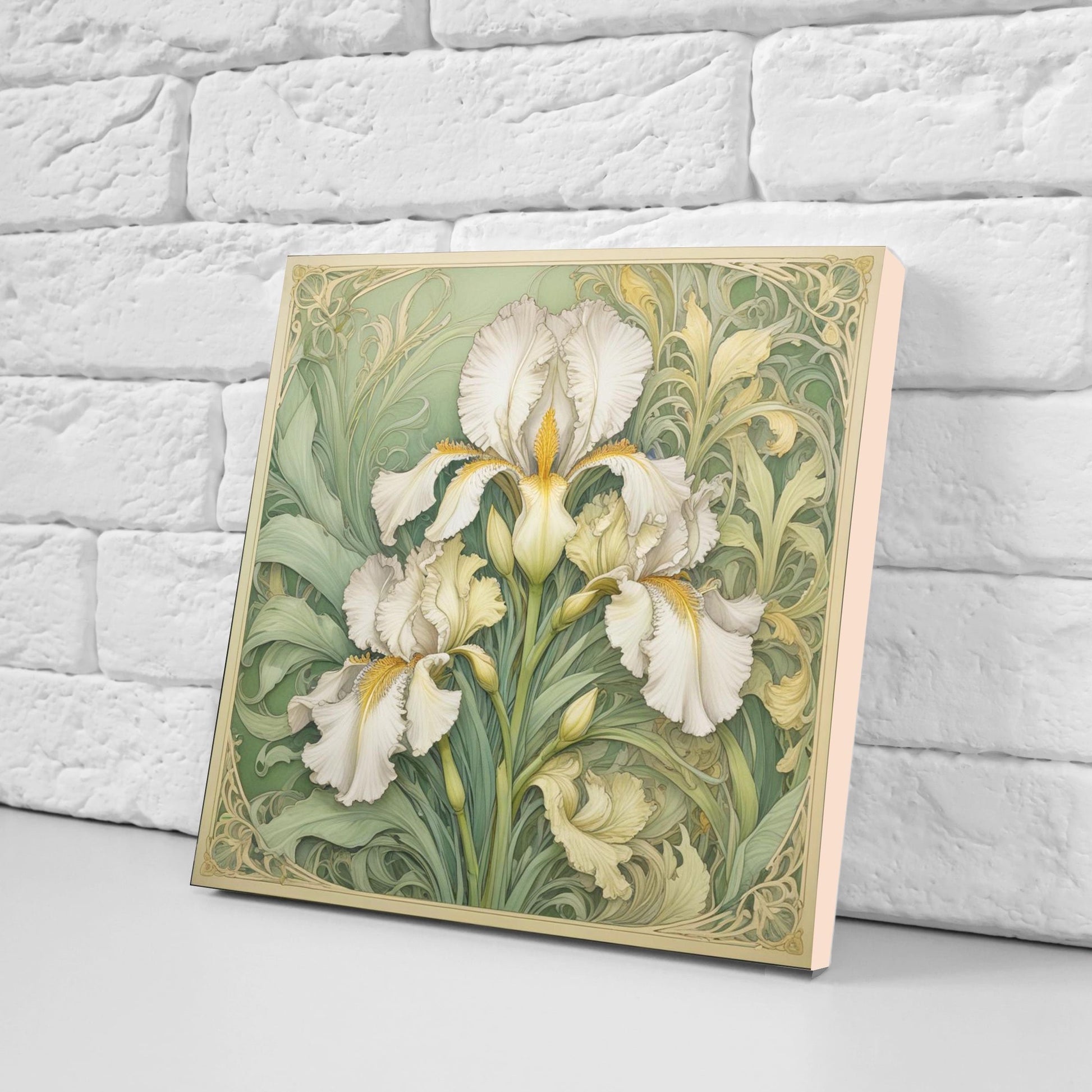 Art Nouveau Flower Ceramic Tiles - Set of 2 Art Nouveau Wall Decor Tiles - Kitchen Backsplash Tiles, Table Decorative Tiles, Bathroom Tiles