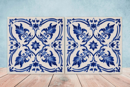 Spanish Ceramic Tiles - Set of 2 Spanish Wall Decor Tiles - Kitchen Backsplash Tiles, Table Decorative Tiles, Bathroom Tiles, Coaster
