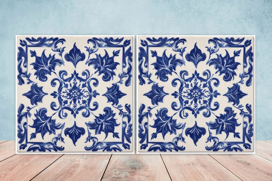 Spanish Ceramic Tiles - Set of 2 Spanish Wall Decor Tiles - Kitchen Backsplash Tiles, Table Decorative Tiles, Bathroom Tiles, Coaster