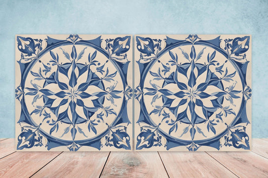 Spanish Ceramic Tiles - Set of 2 Spanish Wall Decor Tiles - Kitchen Backsplash Tiles, Table Decorative Tiles, Bathroom Tiles, Coaster