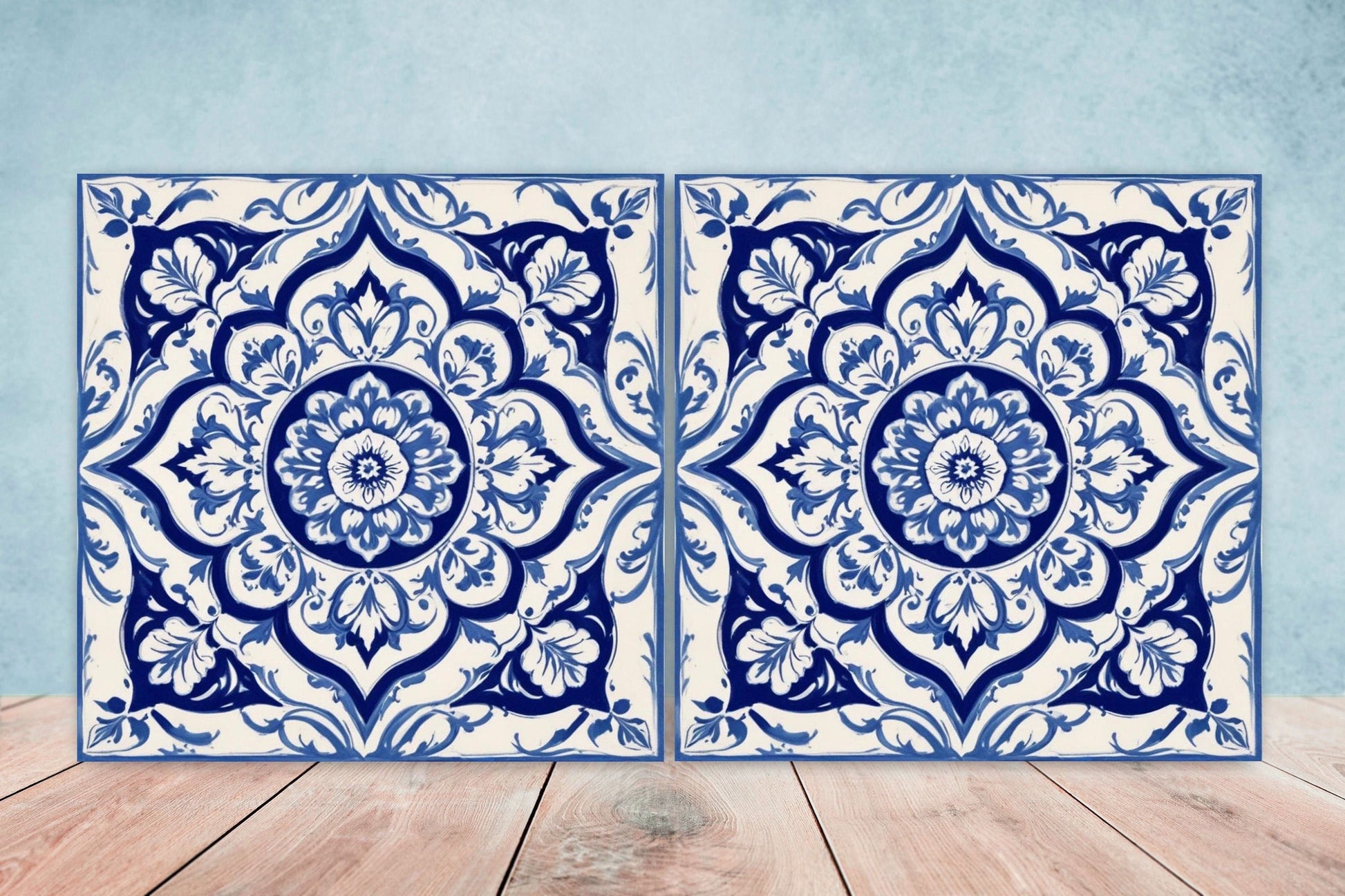 Spanish Ceramic Tiles - Set of 2 Spanish Wall Decor Tiles - Kitchen Backsplash Tiles, Table Decorative Tiles, Bathroom Tiles, Coaster