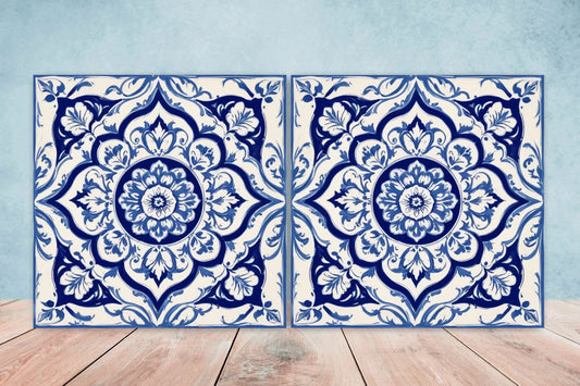Spanish Ceramic Tiles - Set of 2 Spanish Wall Decor Tiles - Kitchen Backsplash Tiles, Table Decorative Tiles, Bathroom Tiles, Coaster