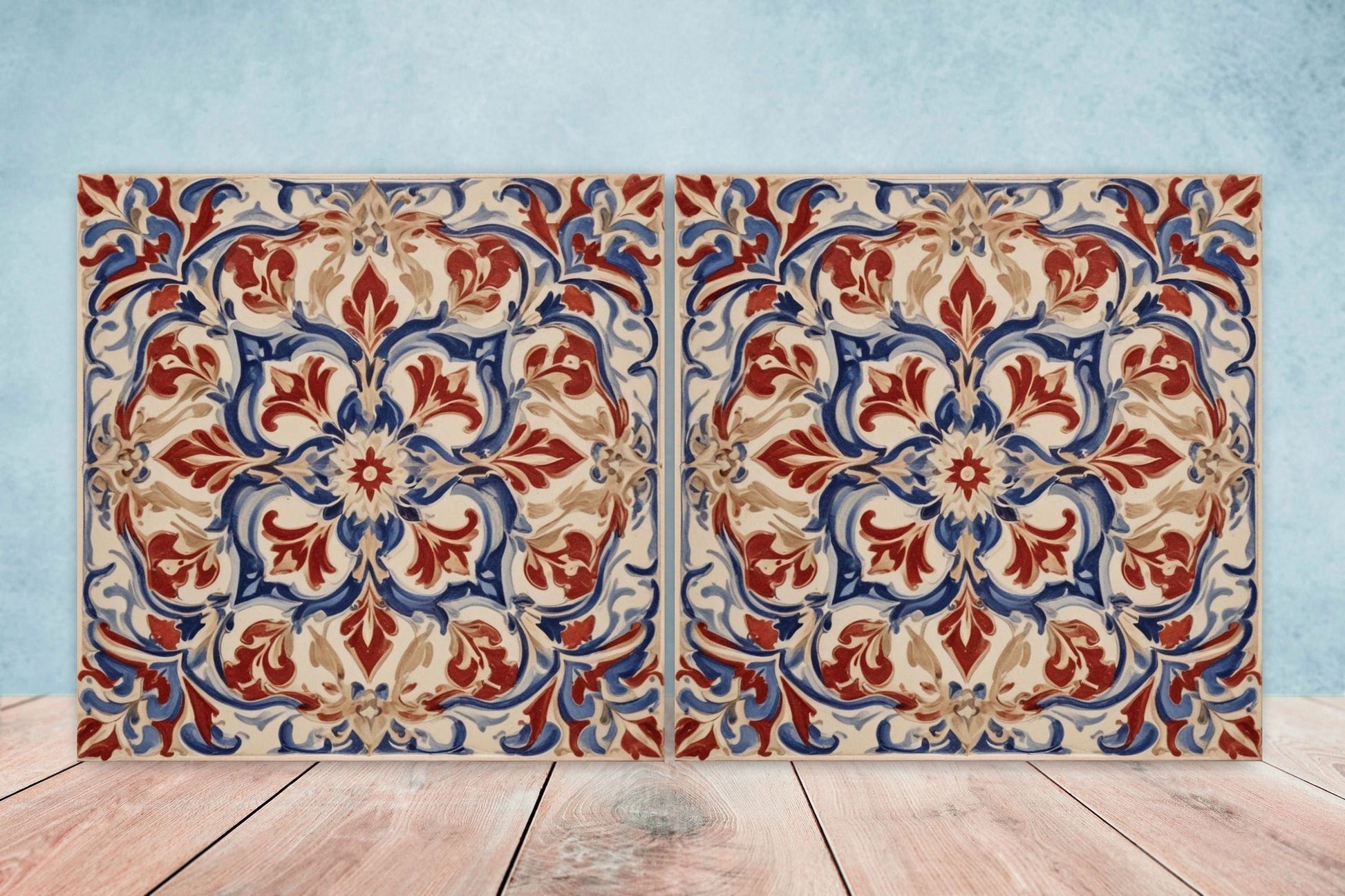 Spanish Ceramic Tiles - Set of 2 Spanish Wall Decor Tiles - Kitchen Backsplash Tiles, Table Decorative Tiles, Bathroom Tiles, Coaster