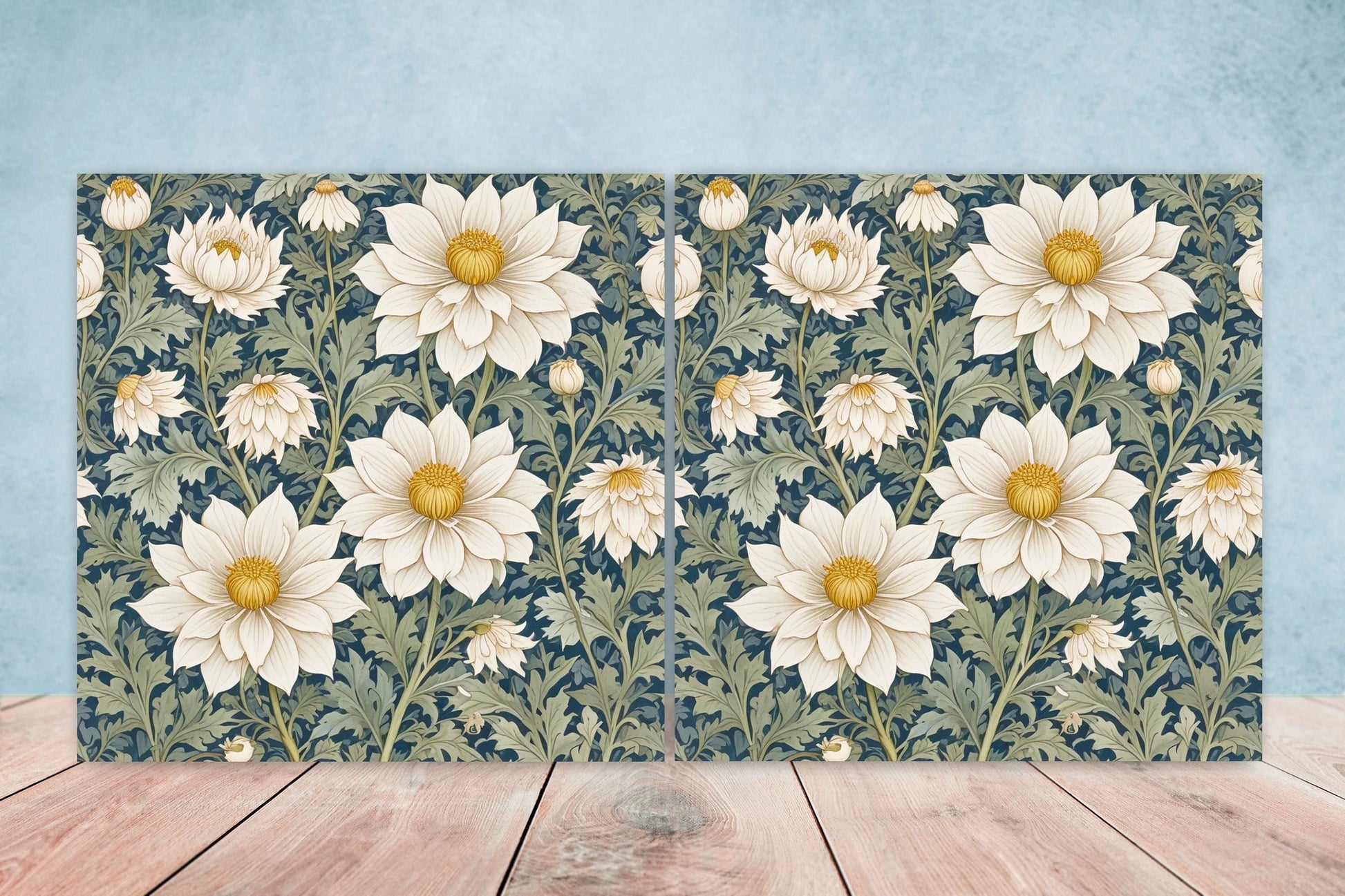 Art Nouveau Flower Ceramic Tiles - Set of 2 Art Nouveau Wall Decor Tiles - Kitchen Backsplash Tiles, Table Decorative Tiles, Bathroom Tiles