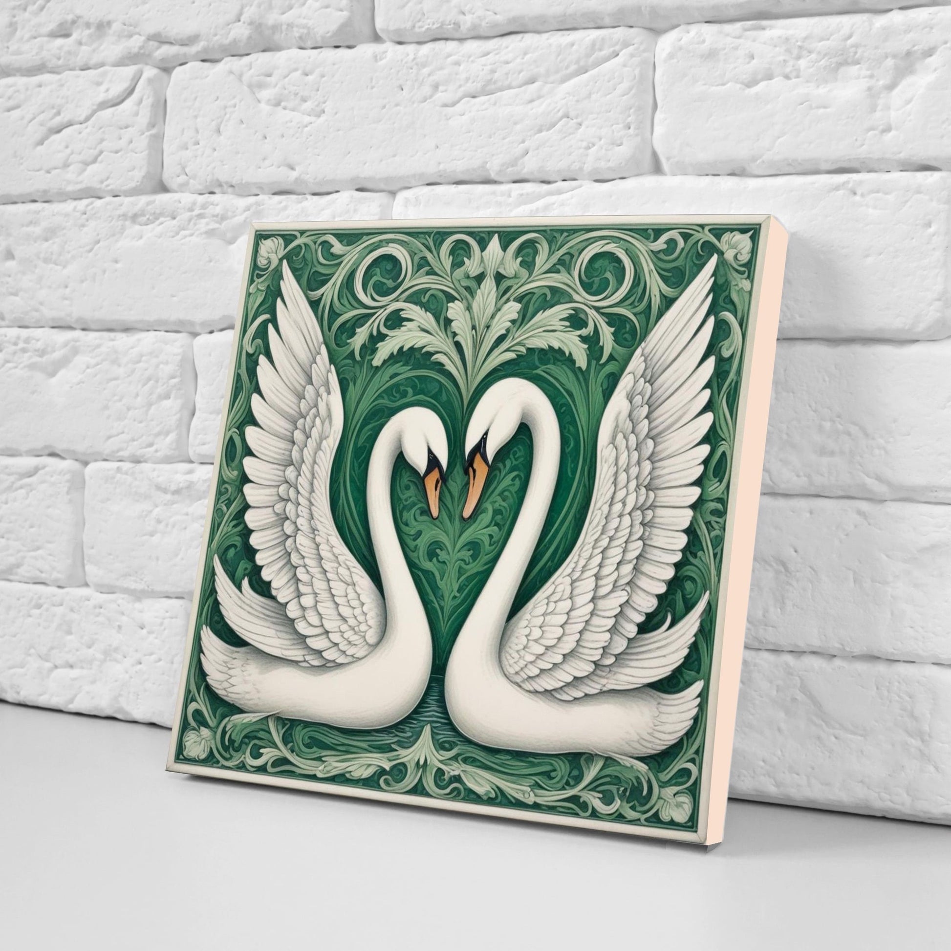Art Nouveau Swan Ceramic tiles - Set of 2 Art Nouveau Bird Wall Decor Tiles, Bird Tiles, Swan Art - Kitchen Backsplash Tiles, Bathroom Tiles