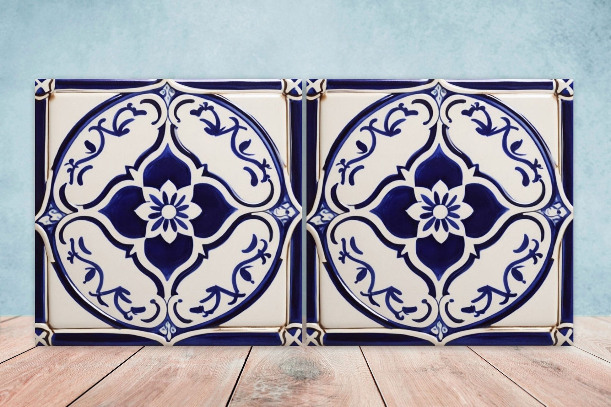 Spanish Ceramic Flower Tiles - Set of 2 Spanish Wall Decor Tiles - Kitchen Backsplash Tiles, Table Decorative Tiles, Bathroom Tiles, Coaster