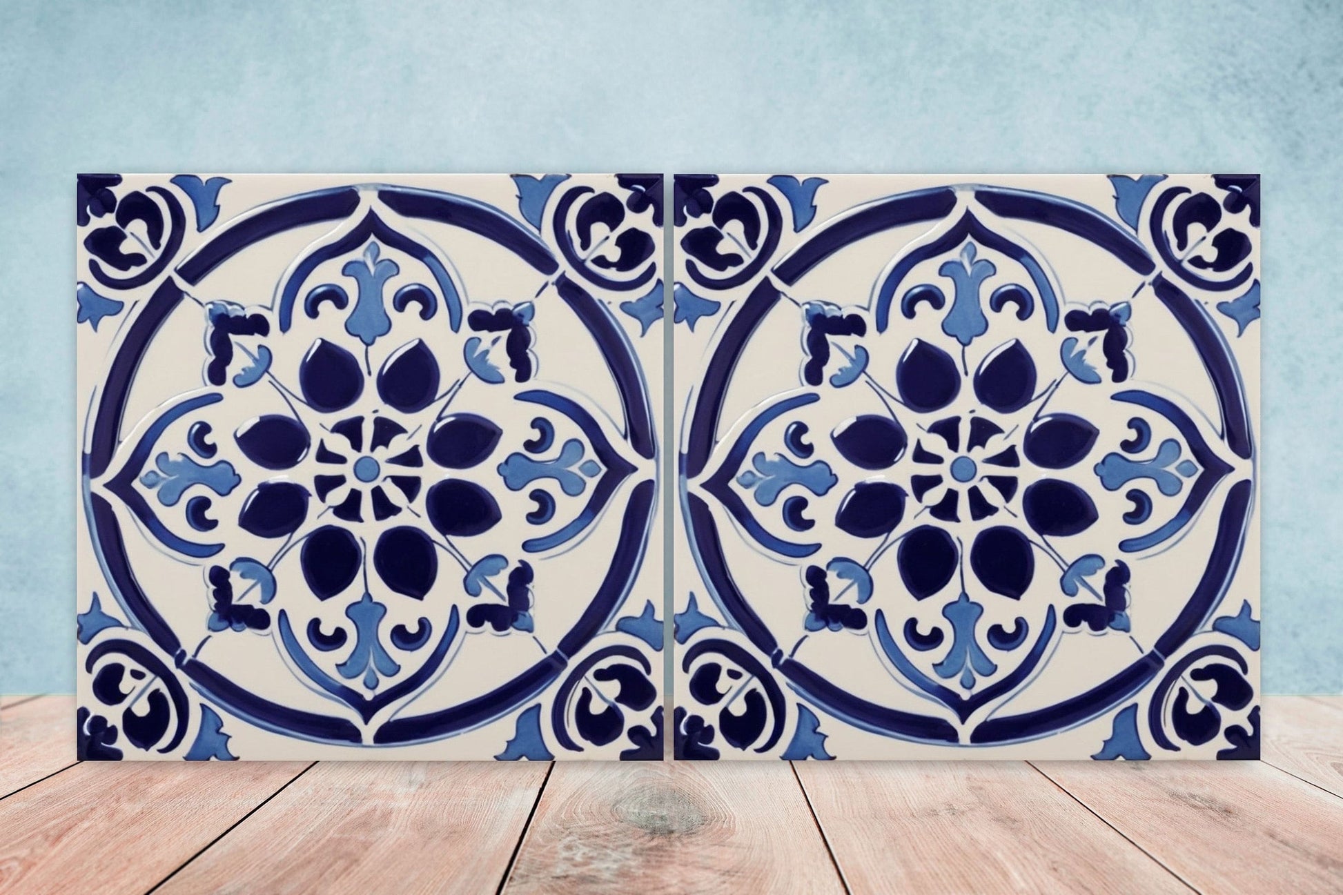 Spanish Ceramic Flower Tiles - Set of 2 Spanish Wall Decor Tiles - Kitchen Backsplash Tiles, Table Decorative Tiles, Bathroom Tiles, Coaster