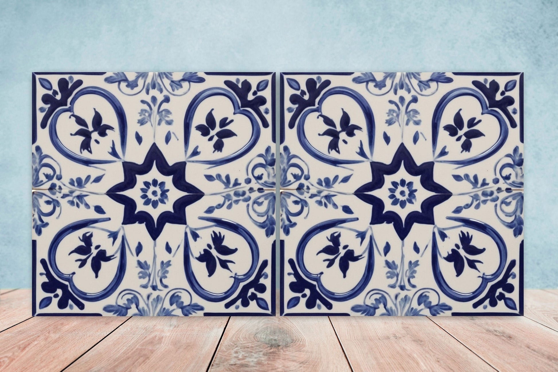 Spanish Ceramic Flower Tiles - Set of 2 Spanish Wall Decor Tiles - Kitchen Backsplash Tiles, Table Decorative Tiles, Bathroom Tiles, Coaster