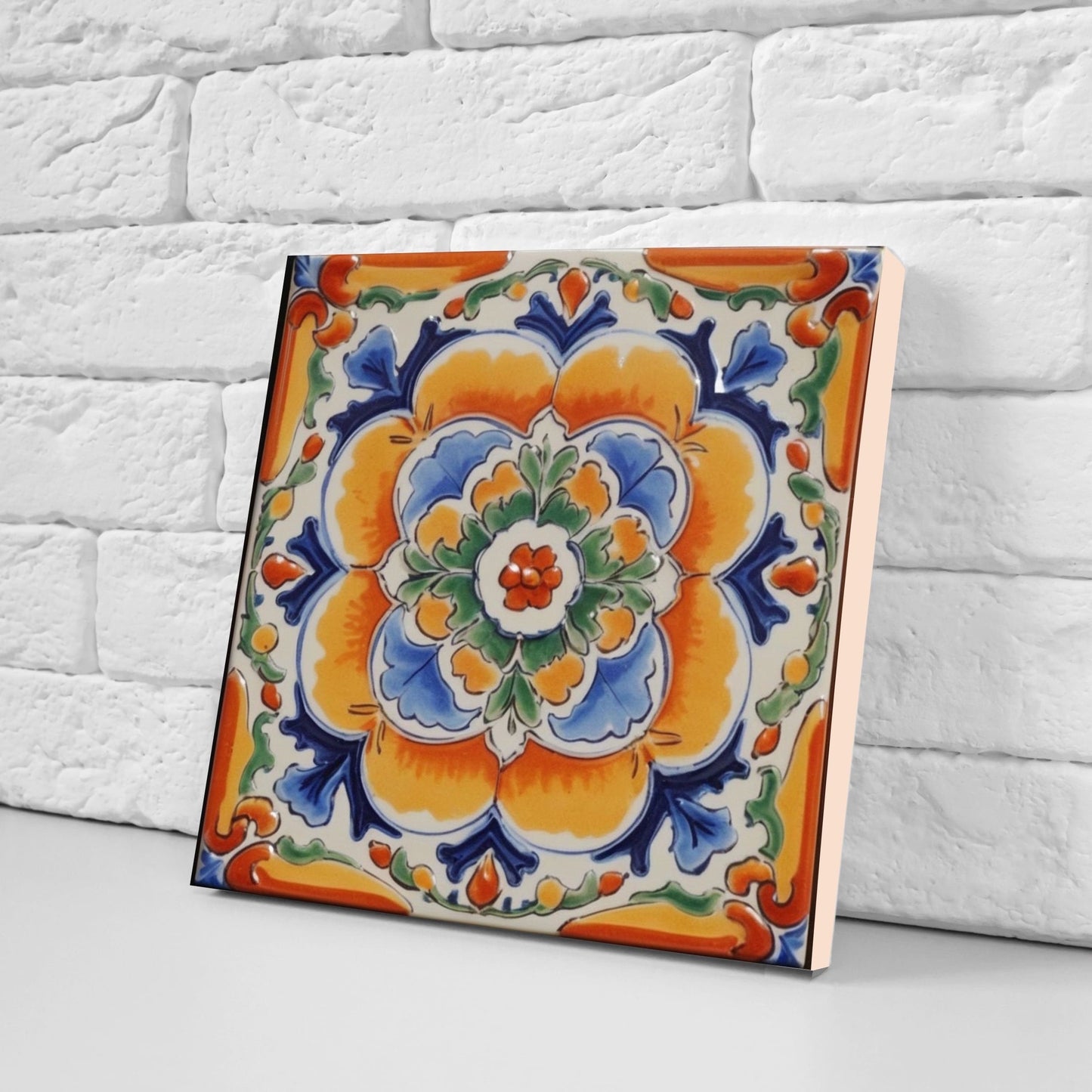 Spanish Ceramic Flower Tiles - Set of 2 Spanish Wall Decor Tiles - Kitchen Backsplash Tiles, Table Decorative Tiles, Bathroom Tiles, Coaster