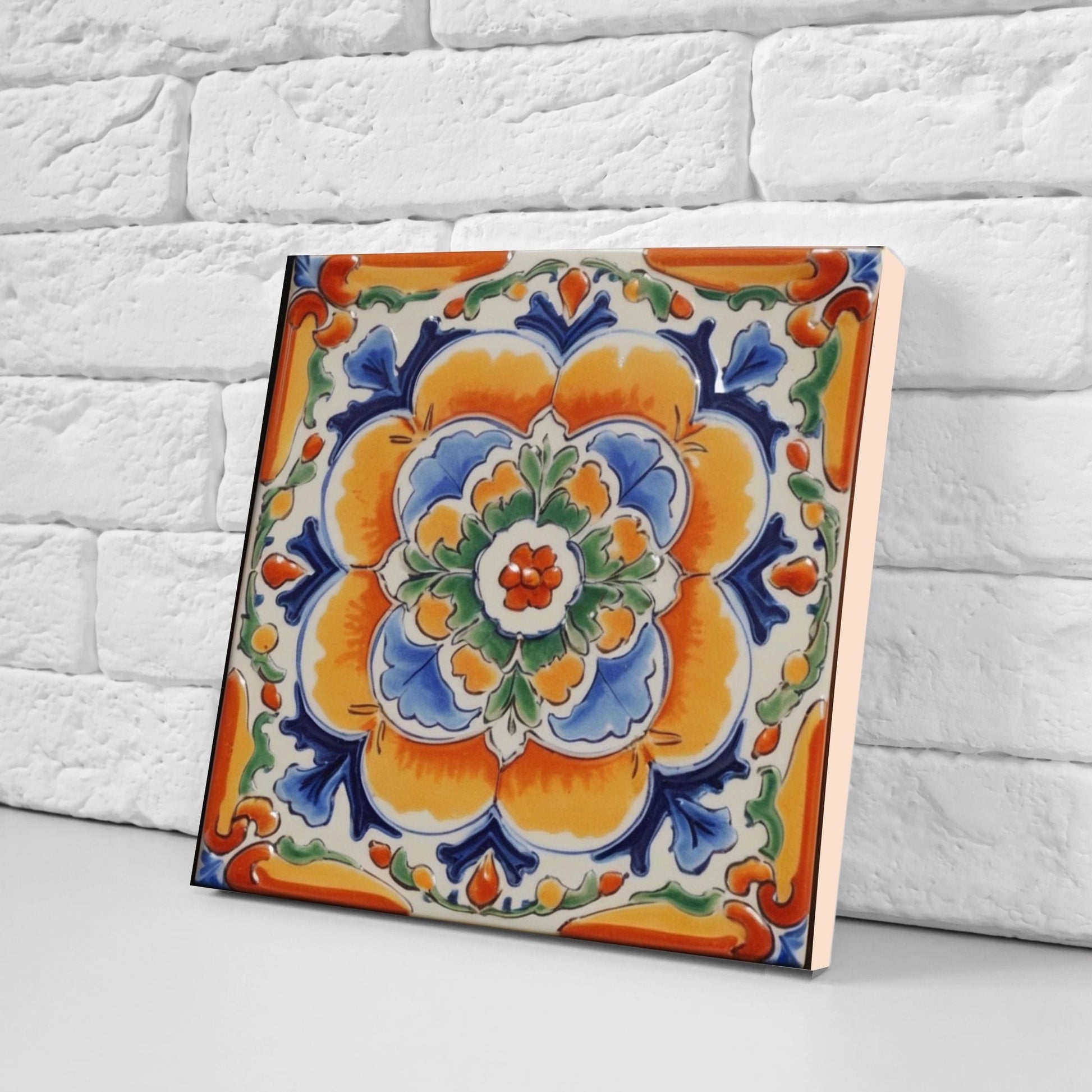 Spanish Ceramic Flower Tiles - Set of 2 Spanish Wall Decor Tiles - Kitchen Backsplash Tiles, Table Decorative Tiles, Bathroom Tiles, Coaster