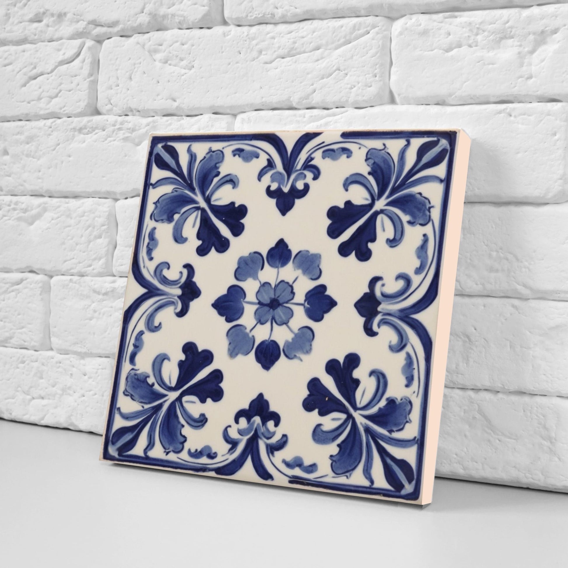 Spanish Ceramic Flower Tiles - Set of 2 Spanish Wall Decor Tiles - Kitchen Backsplash Tiles, Table Decorative Tiles, Bathroom Tiles, Coaster