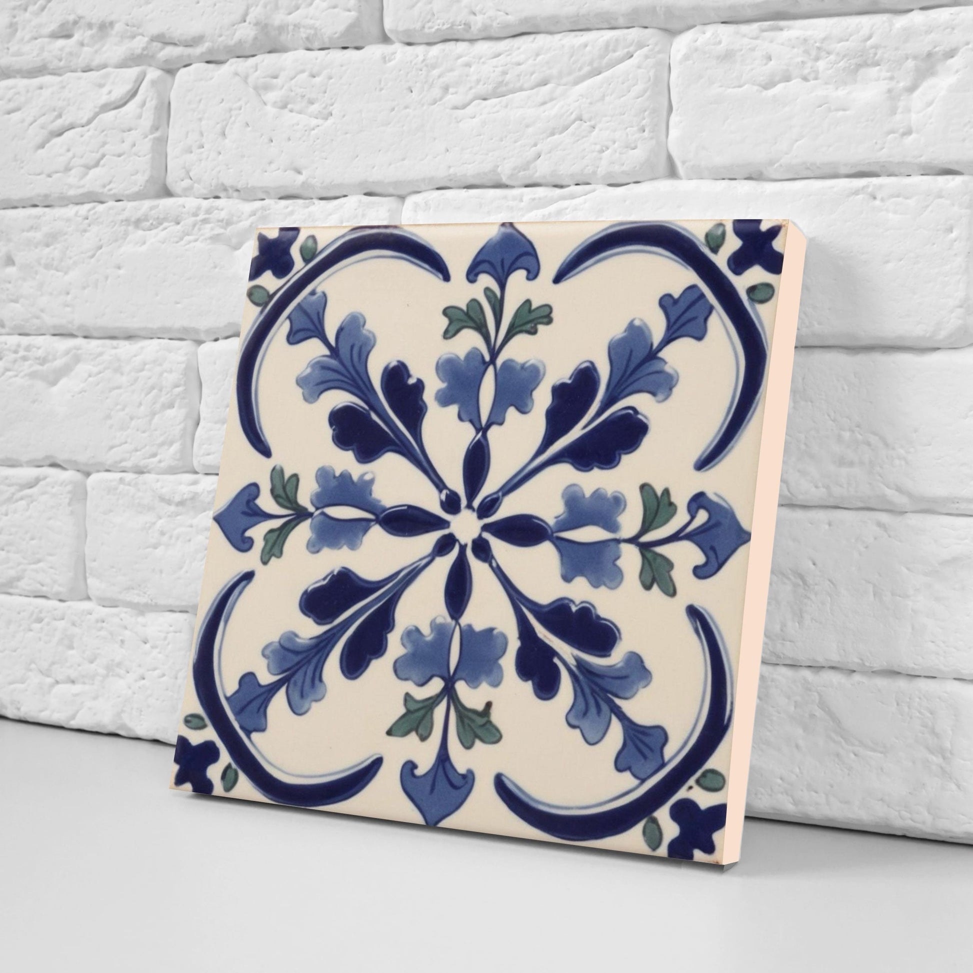 Spanish Ceramic Flower Tiles - Set of 2 Spanish Wall Decor Tiles - Kitchen Backsplash Tiles, Table Decorative Tiles, Bathroom Tiles, Coaster