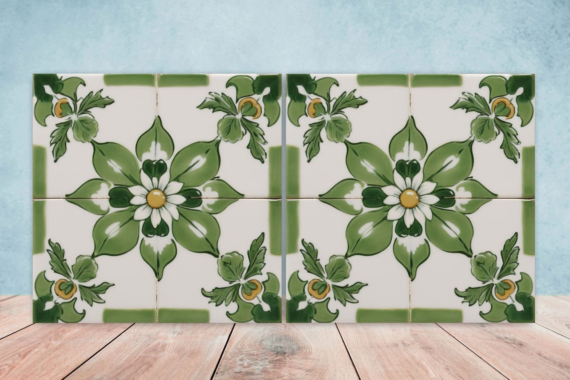 Spanish Ceramic Flower Tiles - Set of 2 Spanish Wall Decor Tiles - Kitchen Backsplash Tiles, Table Decorative Tiles, Bathroom Tiles, Coaster