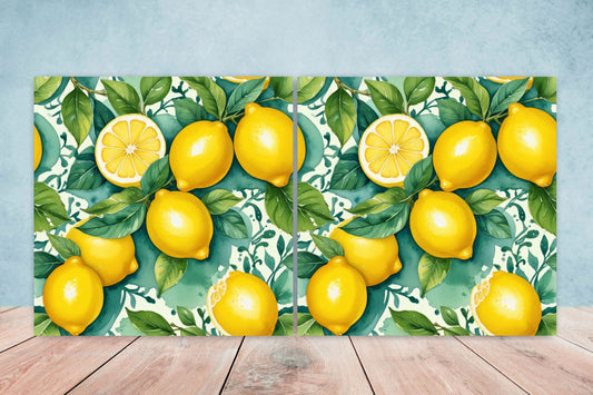 Italian Majolica Lemon Tiles - Set of 2 Italian Wall Decor Tiles - Kitchen Backsplash Tiles, Table Decorative Tiles, Bathroom Tiles, Coaster