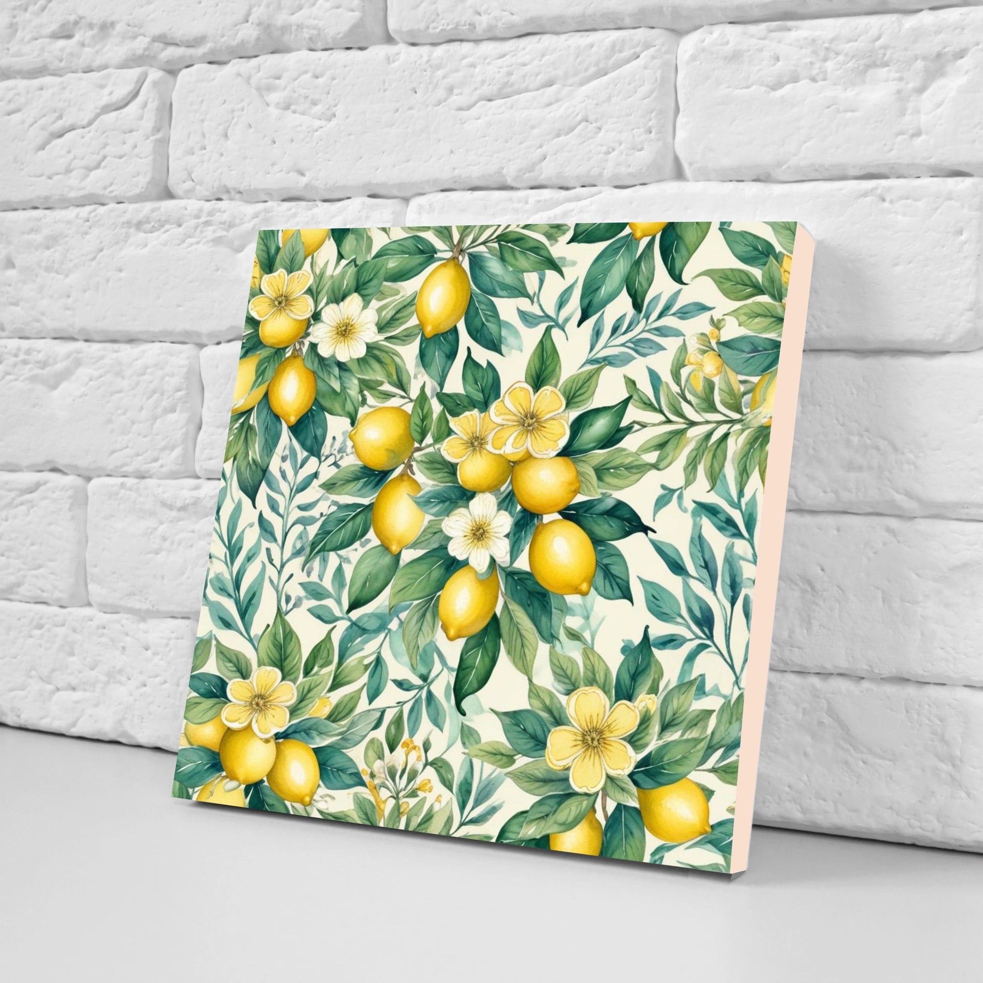 Italian Majolica Lemon Tiles - Set of 2 Italian Wall Decor Tiles - Kitchen Backsplash Tiles, Table Decorative Tiles, Bathroom Tiles, Coaster