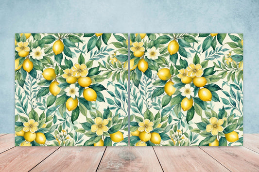 Italian Majolica Lemon Tiles - Set of 2 Italian Wall Decor Tiles - Kitchen Backsplash Tiles, Table Decorative Tiles, Bathroom Tiles, Coaster