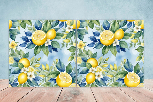 Italian Majolica Lemon Tiles - Set of 2 Italian Wall Decor Tiles - Kitchen Backsplash Tiles, Table Decorative Tiles, Bathroom Tiles, Coaster