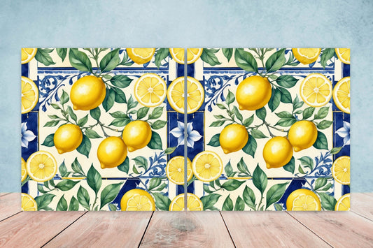 Italian Majolica Lemon Tiles - Set of 2 Italian Wall Decor Tiles - Kitchen Backsplash Tiles, Table Decorative Tiles, Bathroom Tiles, Coaster