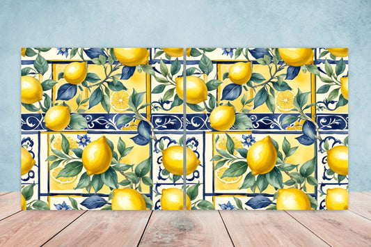 Italian Majolica Lemon Tiles - Set of 2 Italian Wall Decor Tiles - Kitchen Backsplash Tiles, Table Decorative Tiles, Bathroom Tiles, Coaster