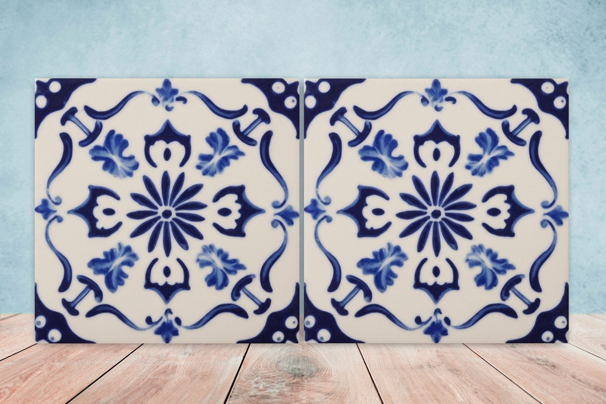 Spanish Ceramic Flower Tiles - Set of 2 Spanish Wall Decor Tiles - Kitchen Backsplash Tiles, Table Decorative Tiles, Bathroom Tiles, Coaster