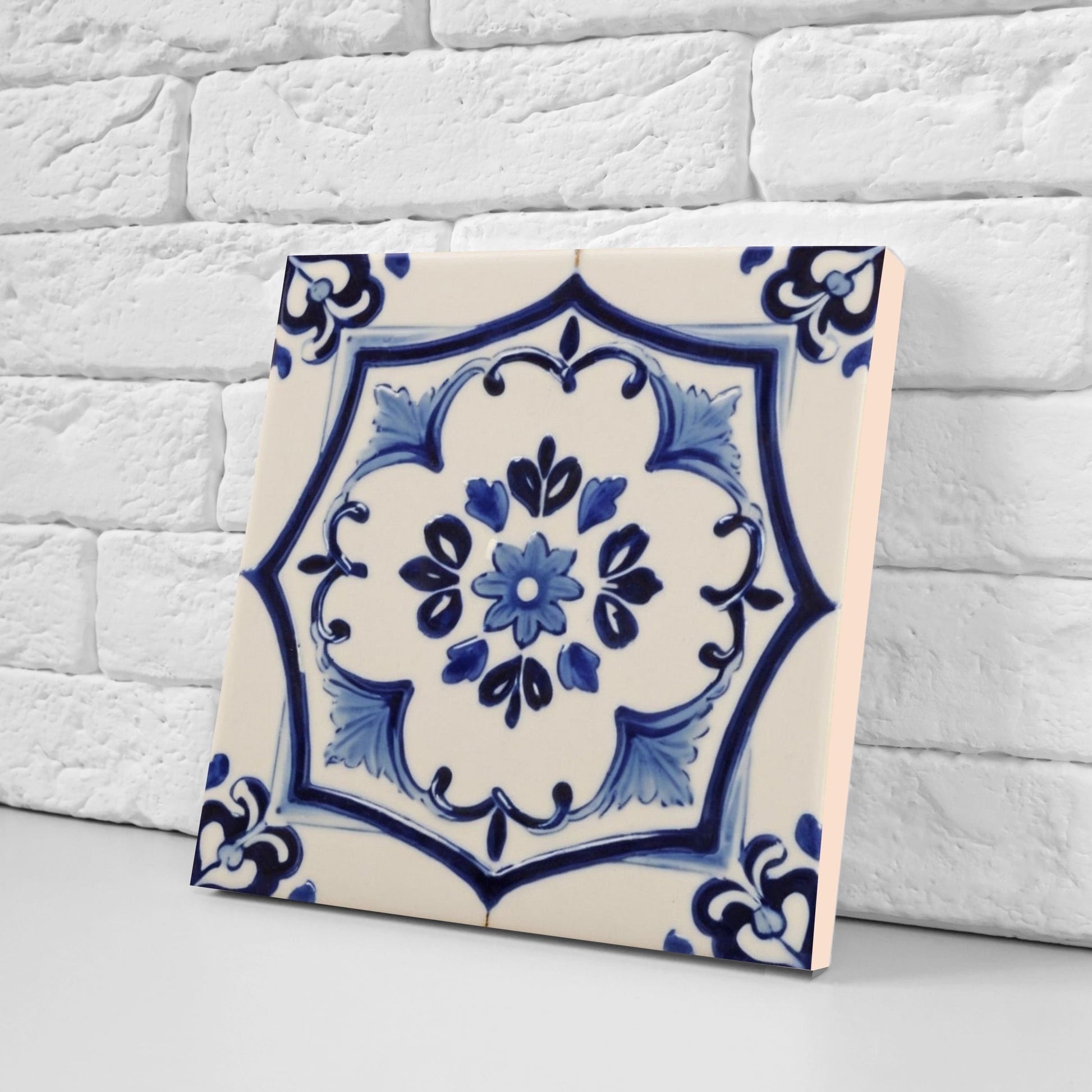 Spanish Ceramic Flower Tiles - Set of 2 Spanish Wall Decor Tiles - Kitchen Backsplash Tiles, Table Decorative Tiles, Bathroom Tiles, Coaster