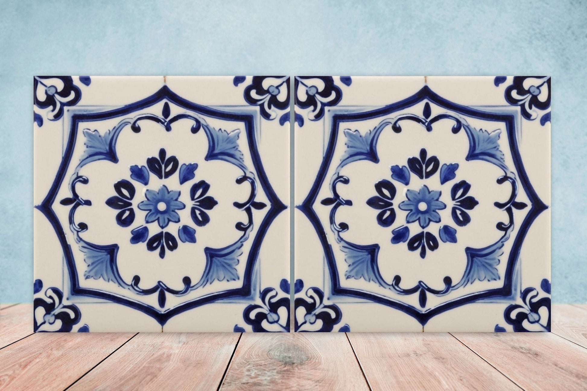 Spanish Ceramic Flower Tiles - Set of 2 Spanish Wall Decor Tiles - Kitchen Backsplash Tiles, Table Decorative Tiles, Bathroom Tiles, Coaster