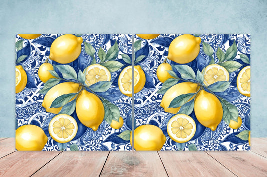 Italian Majolica Lemon Tiles - Set of 2 Italian Wall Decor Tiles - Kitchen Backsplash Tiles, Table Decorative Tiles, Bathroom Tiles, Coaster