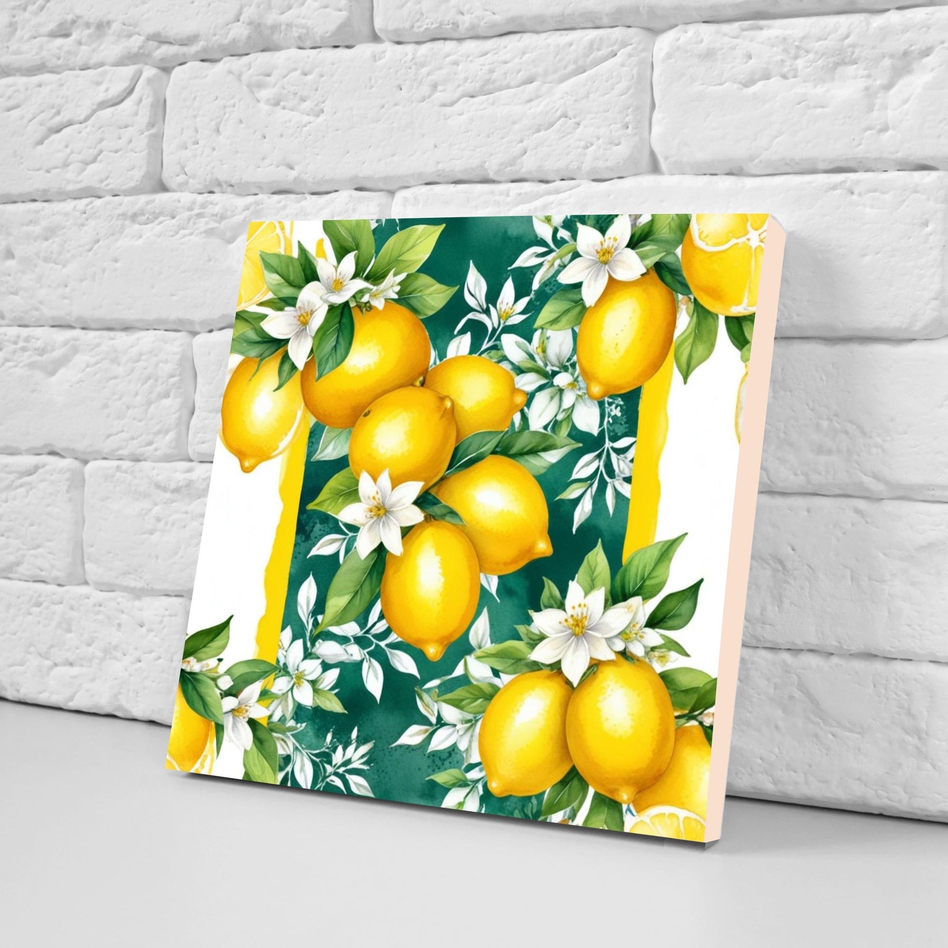 Italian Majolica Lemon Tiles - Set of 2 Italian Wall Decor Tiles - Kitchen Backsplash Tiles, Table Decorative Tiles, Bathroom Tiles, Coaster