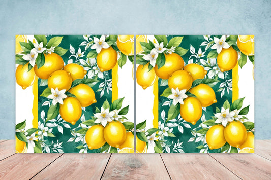 Italian Majolica Lemon Tiles - Set of 2 Italian Wall Decor Tiles - Kitchen Backsplash Tiles, Table Decorative Tiles, Bathroom Tiles, Coaster