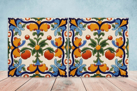 Spanish Ceramic Tiles - Set of 2 Spanish Wall Decor Tiles - Kitchen Backsplash Tiles, Table Decorative Tiles, Bathroom Tiles, Coaster