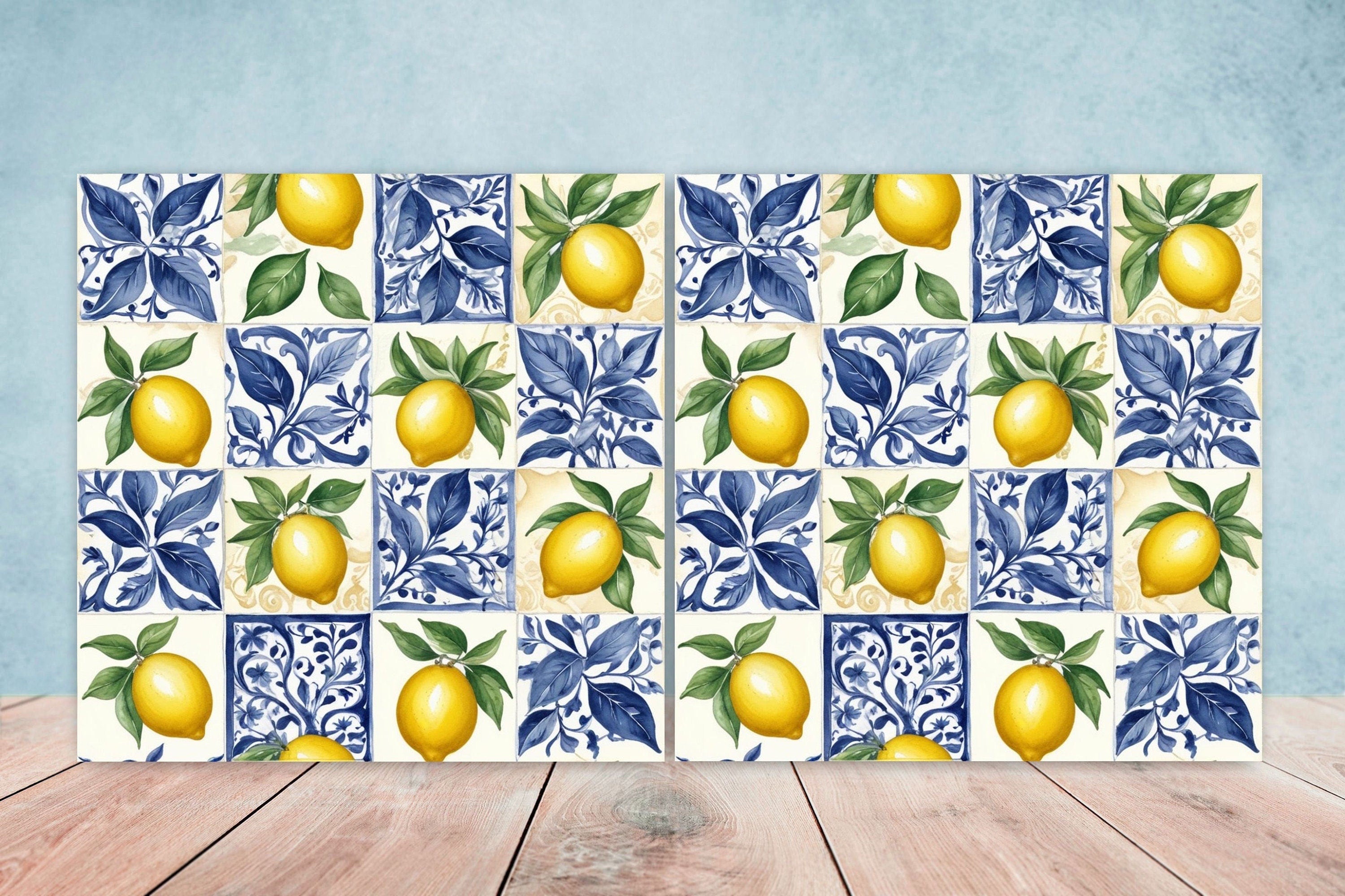Italian Majolica Lemon Tiles - Set of 2 Italian Wall Decor Tiles - Kit ...