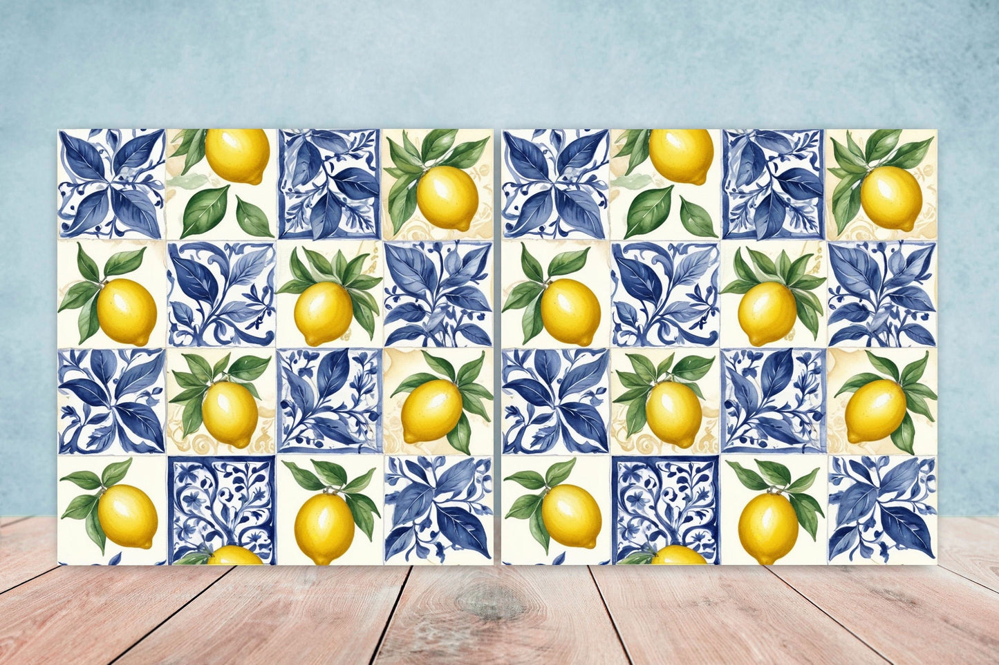 Italian Majolica Lemon Tiles - Set of 2 Italian Wall Decor Tiles - Kitchen Backsplash Tiles, Table Decorative Tiles, Bathroom Tiles, Coaster