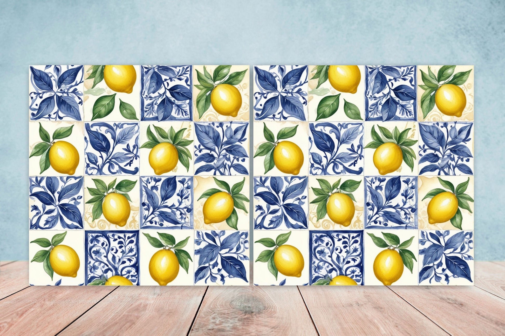 Italian Majolica Lemon Tiles - Set of 2 Italian Wall Decor Tiles - Kitchen Backsplash Tiles, Table Decorative Tiles, Bathroom Tiles, Coaster
