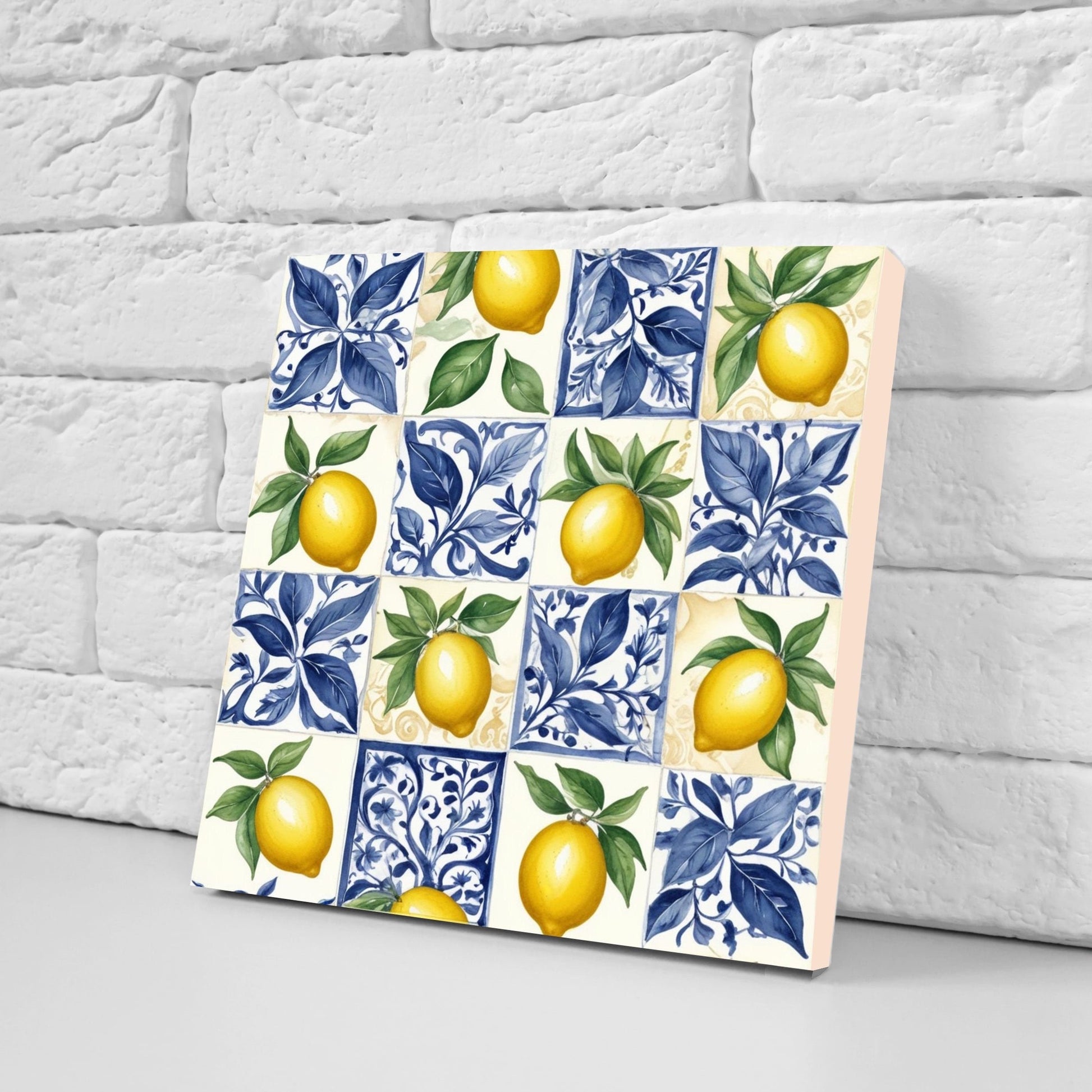 Italian Majolica Lemon Tiles - Set of 2 Italian Wall Decor Tiles - Kitchen Backsplash Tiles, Table Decorative Tiles, Bathroom Tiles, Coaster