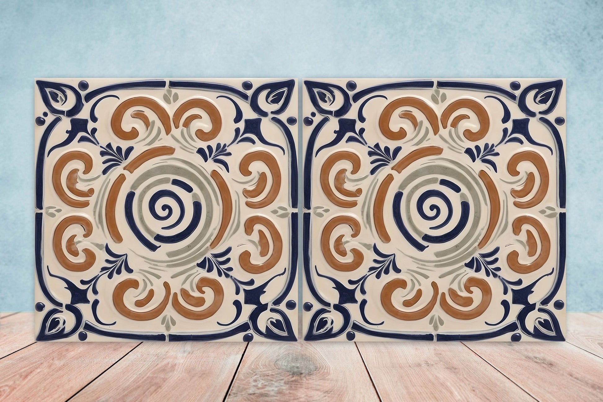 Greek Mediterranean Tiles - Set of 2 Greek Wall Decor Tiles - Kitchen Backsplash Tiles, Table Decorative Tiles, Bathroom Tiles, Coaster
