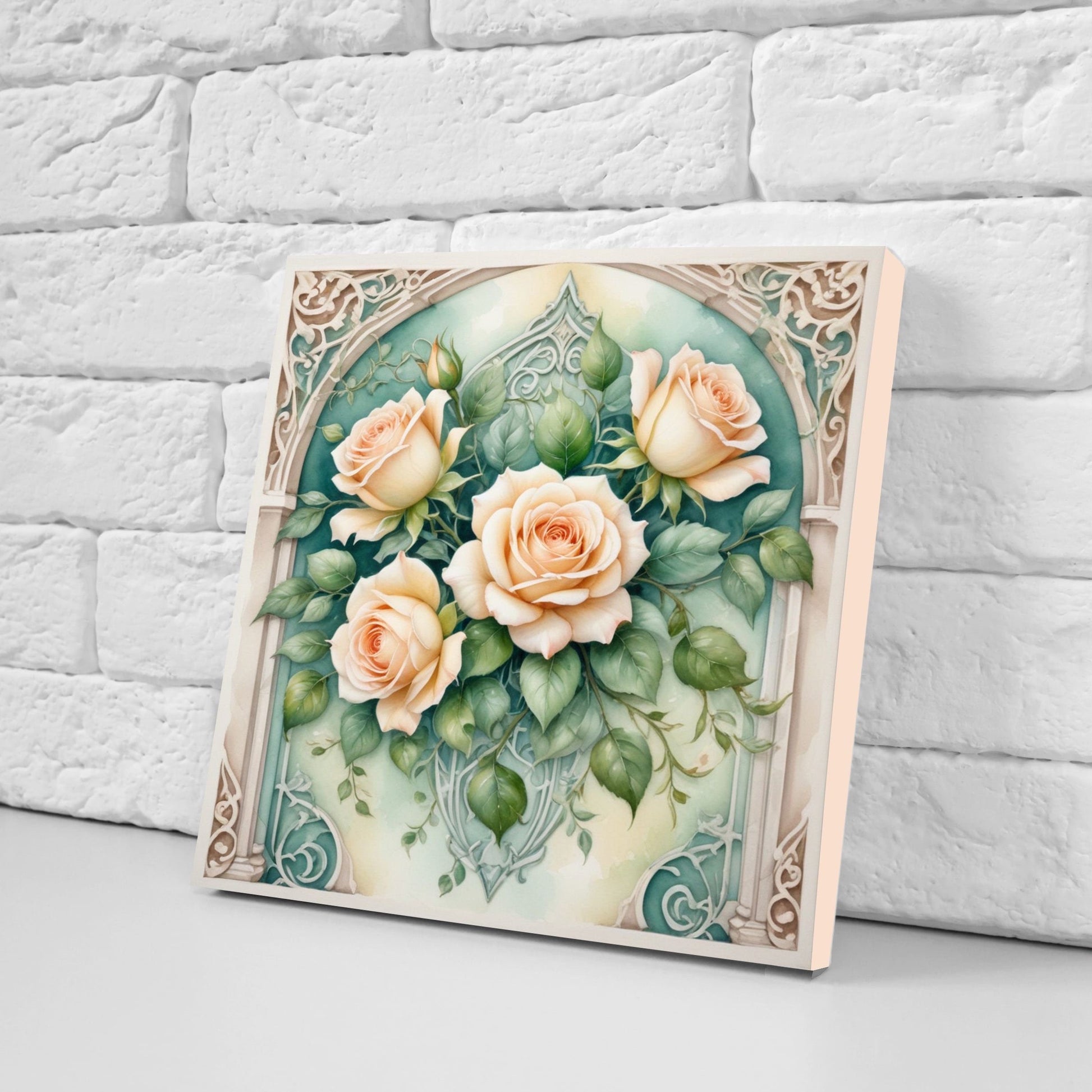 Art Nouveau Flower Ceramic tiles - Set of 2 Art Nouveau Wall Decor Tiles - Kitchen Backsplash Tiles, Table Decorative Tiles, Bathroom Tiles